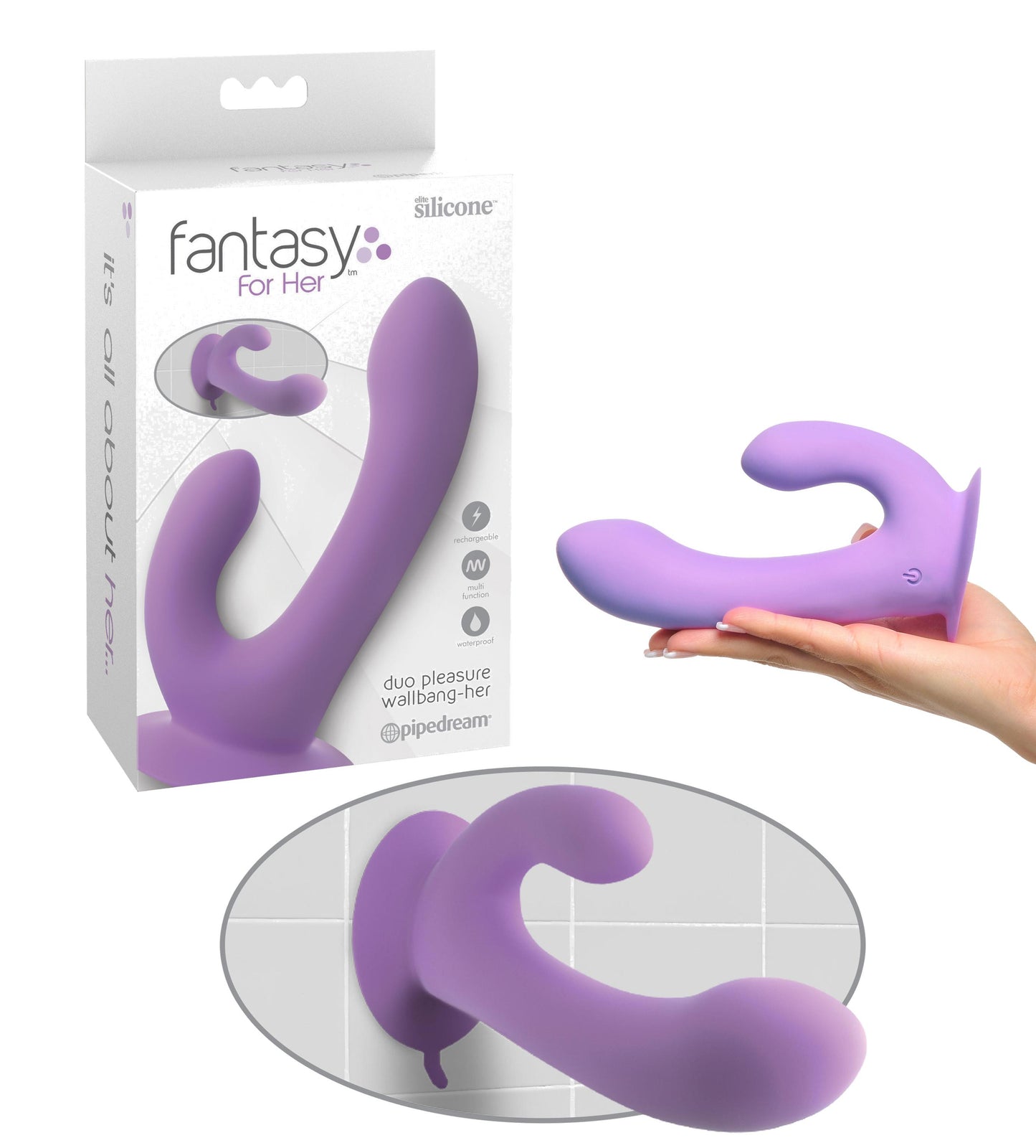 Duo Pleasure Wallbang-Her vibratore doppio con ventosa