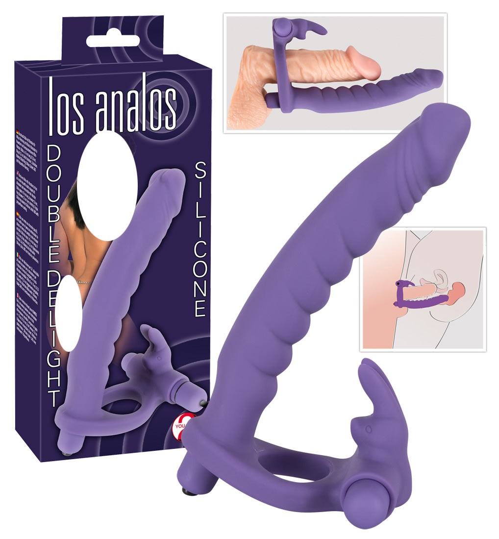 Fallo anale vibrante indossabile strap oncon anello fallico vibrante DOUBLE DELIGHT