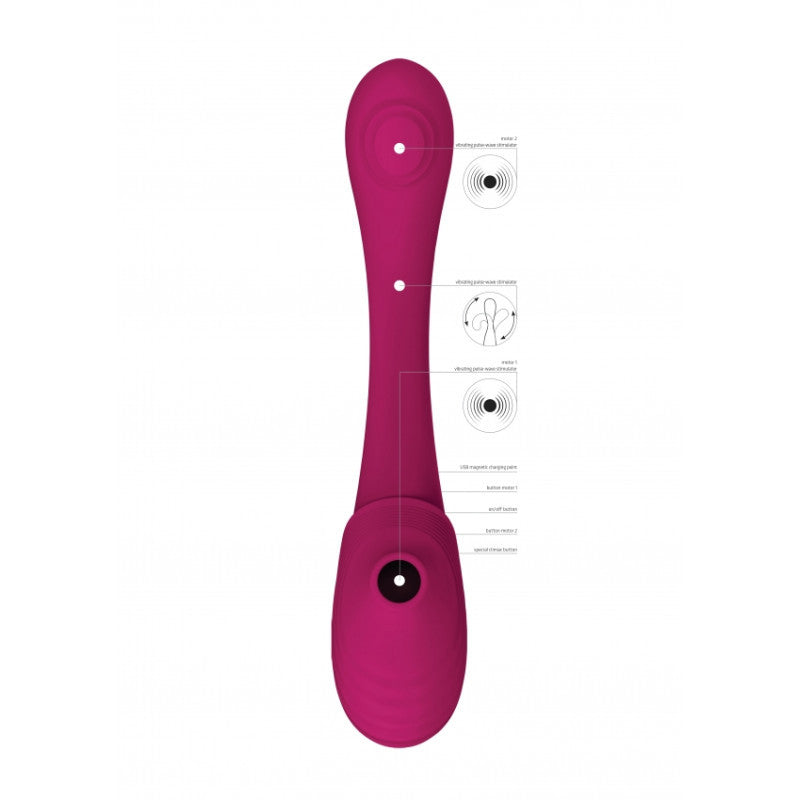 Vibratore vaginale Double Ended Pulse Wave Air-Wave Bendable Vibrator Pink