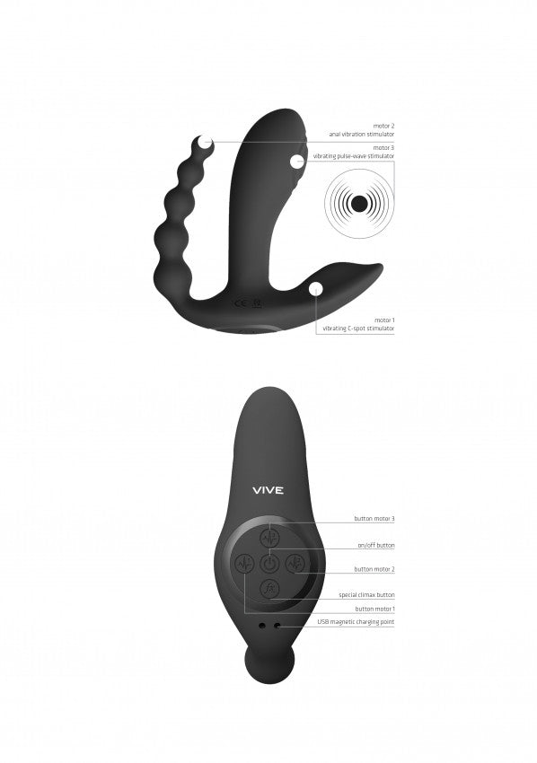 Vibratore doppio vaginale anale Kata - Black
