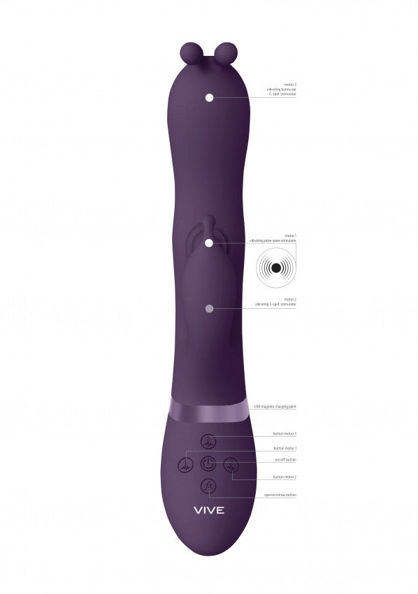 Vibratore vaginale rabbit Triple Action Vibrating Rabbit with PulseWave Shaft Purple