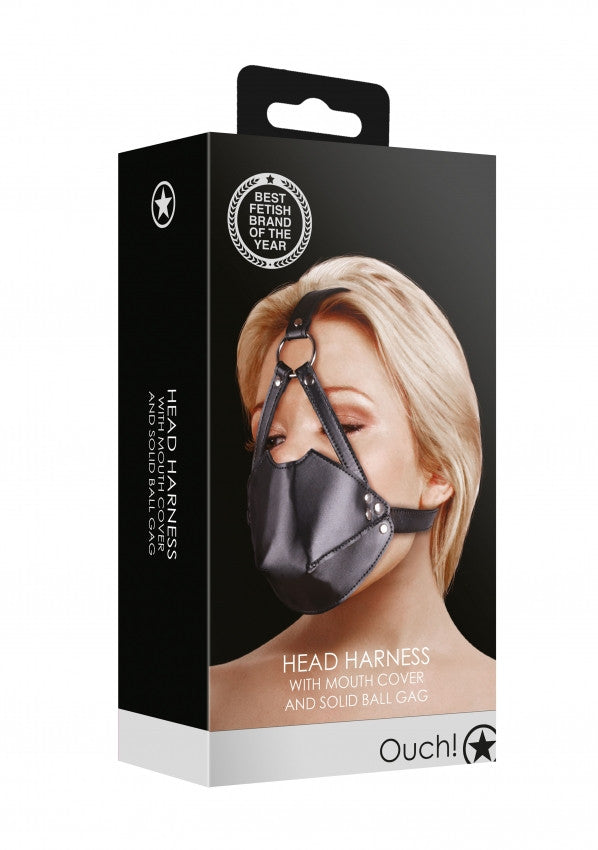 Imbracatura viso con morso Head Harness with Mouth Cover and Solid Ball Gag Black