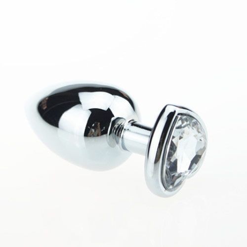 Fallo anale in metallo acciaio dildo grande con pietra gioiello cuore trasparente plug maxi anal butt