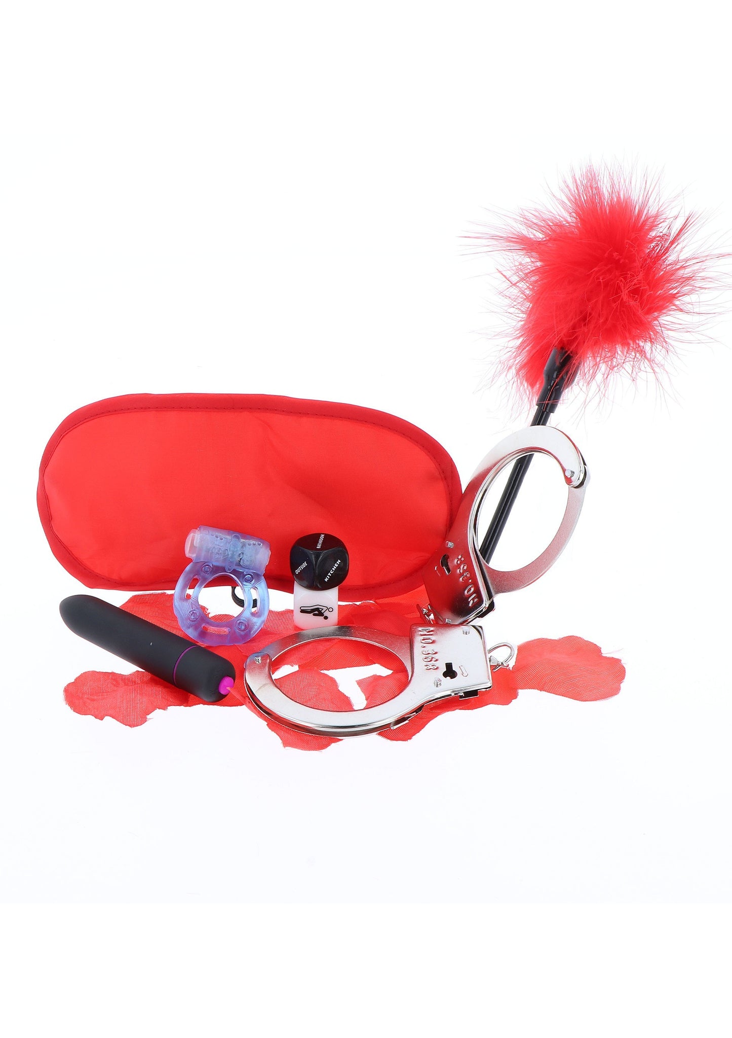 kit giochi erotici vibratore anello fallico frustino dado manette