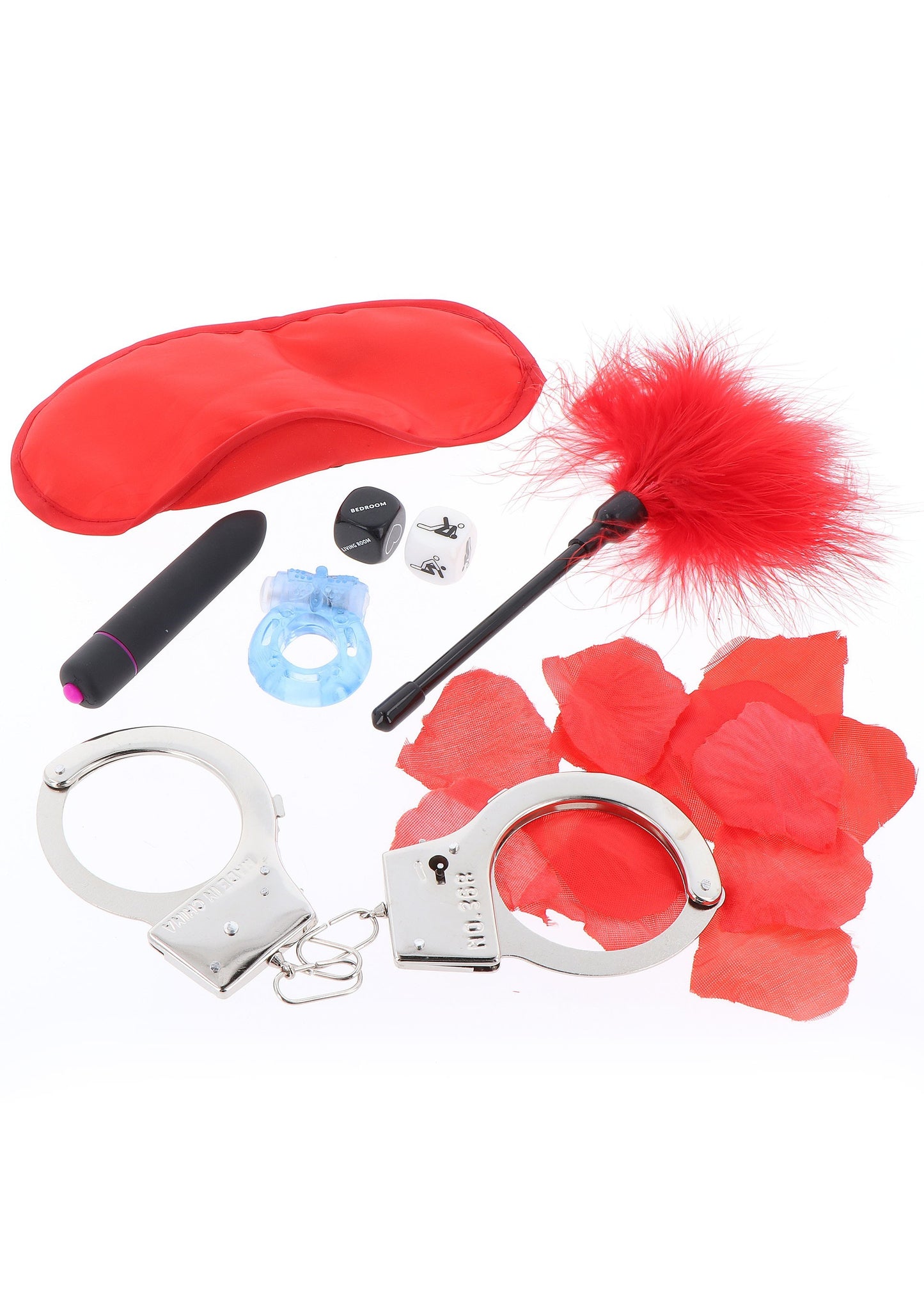 kit con giochi erotici vibratore anello fallico frustino dado manette