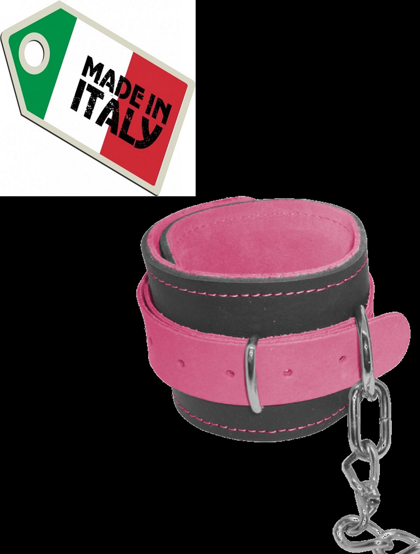 cavigliere bondage con catena acciaio in vera pelle pink fluo