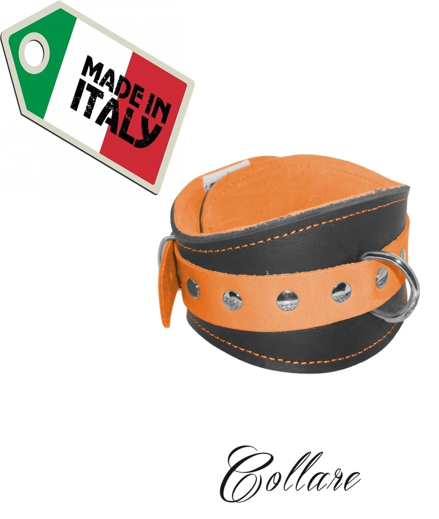 collare in vera pelle made in italy orange fluo nero bondage giochi erotici
