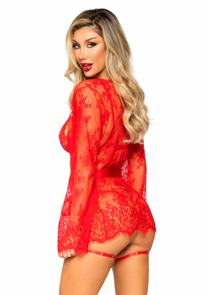 Body con vestaglia Teddy, lace robe & ribbon tie