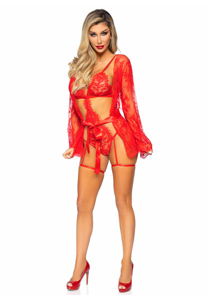 Body con vestaglia Teddy, lace robe & ribbon tie