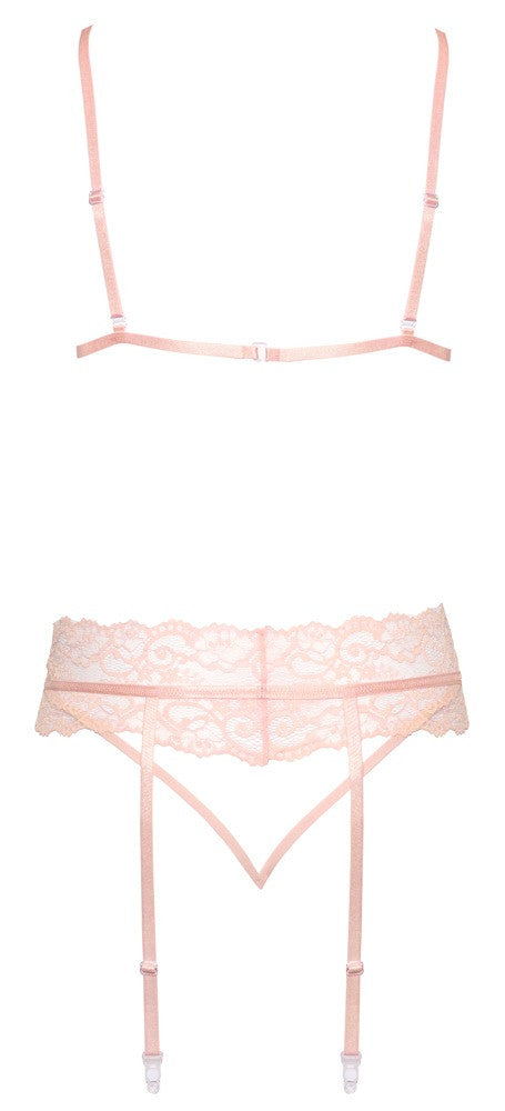 Completo intimo set reggiseno perizoma reggicalze rosa