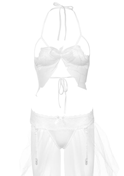 Completo intimo reggiseno perizoma reggicalze Bra & Garter Panty Set