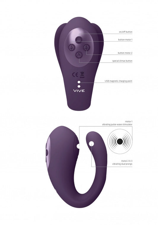 Vibratore per slip Triple Action Vibator with Clitoral Pulse Wave Purple