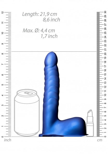 Fallo cavo indossabile Ribbed Hollow Strap-on with Balls - 8'' / 21 cm - Met Blue