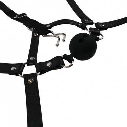 Imbracatura viso con morso Head Harness with Breathable Ball Gag and Nose Hooks Black