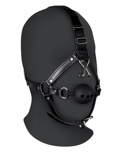 Imbracatura viso con morso Head Harness with Breathable Ball Gag and Nose Hooks Black