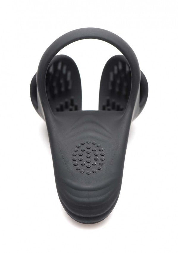 Anello fallico per pene e testicoli 10X Silicone Cock & Ball Ring + Taint Stim - Black