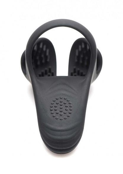 Anello fallico per pene e testicoli 10X Silicone Cock & Ball Ring + Taint Stim - Black