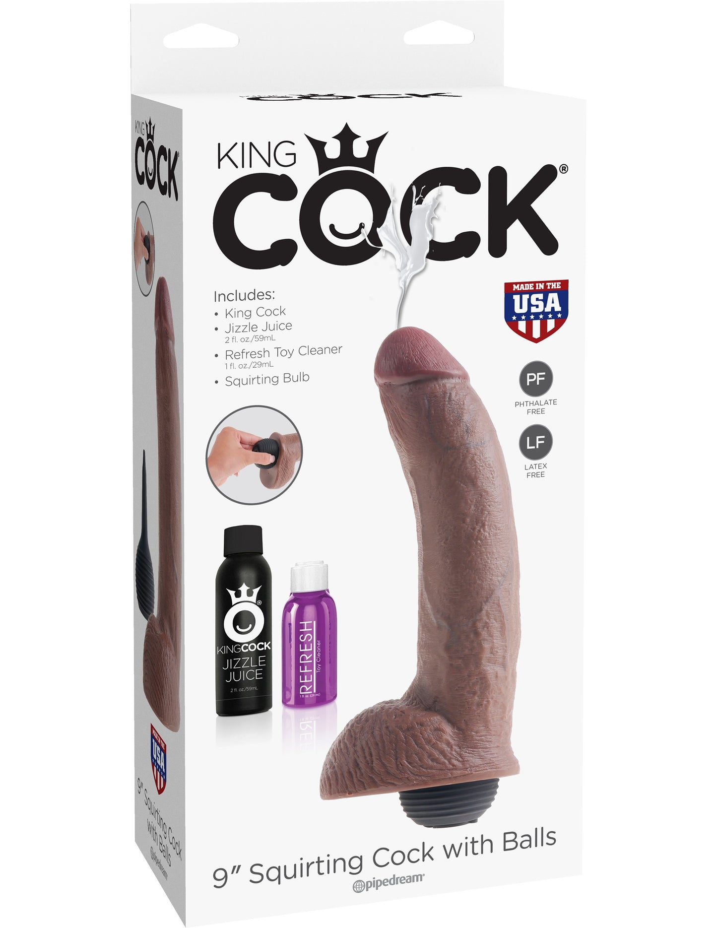 Fallo realiistico vaginale squirting dildo king cock 9 con testicoli marrone