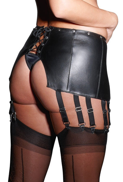 reggicalze in pelle nero per donna sexy con apertura aderente sensuale black