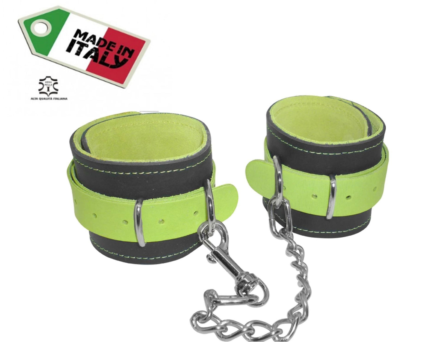 cavigliere con gancio sexy bondage in vera pelle verde fluo costrittivo fetish