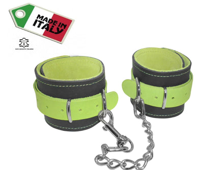cavigliere con gancio sexy bondage in vera pelle verde fluo costrittivo fetish