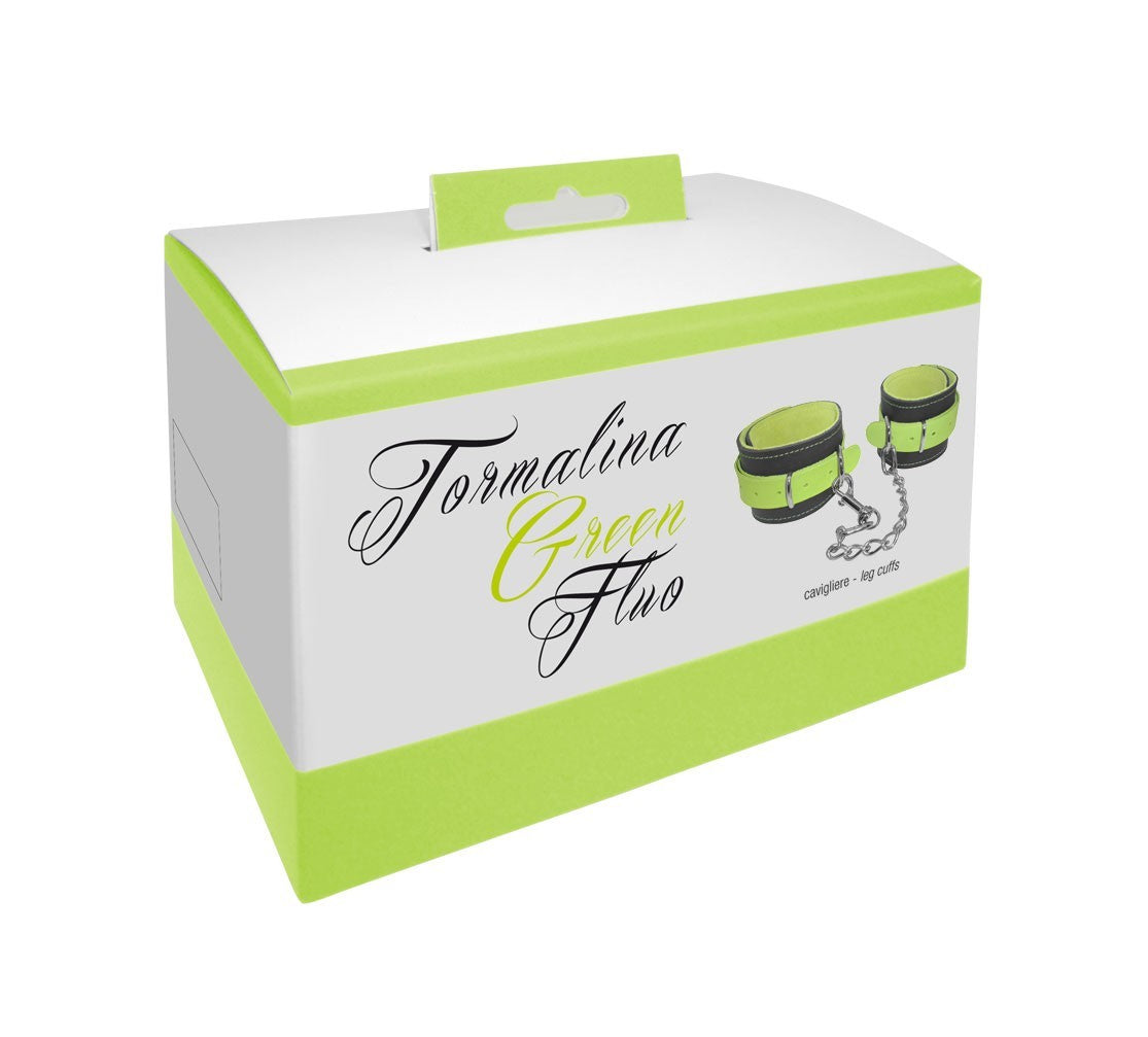 cavigliere con gancio sexy bondage in vera pelle verde fluo costrittivo fetish