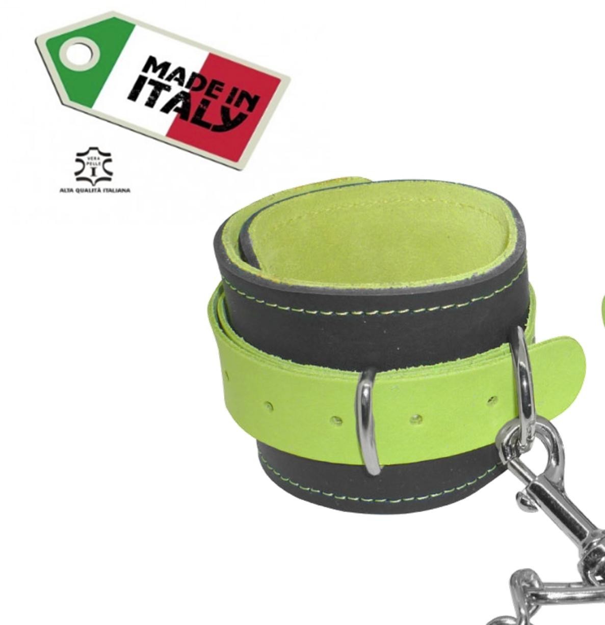 cavigliere con gancio sexy bondage in vera pelle verde fluo costrittivo fetish