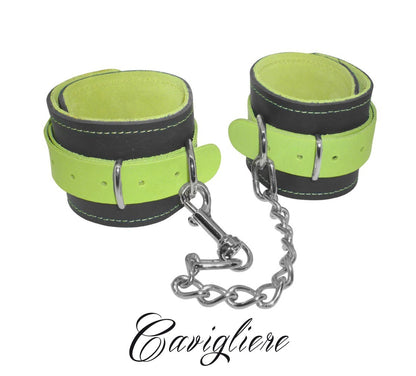 cavigliere con gancio sexy bondage in vera pelle verde fluo costrittivo fetish